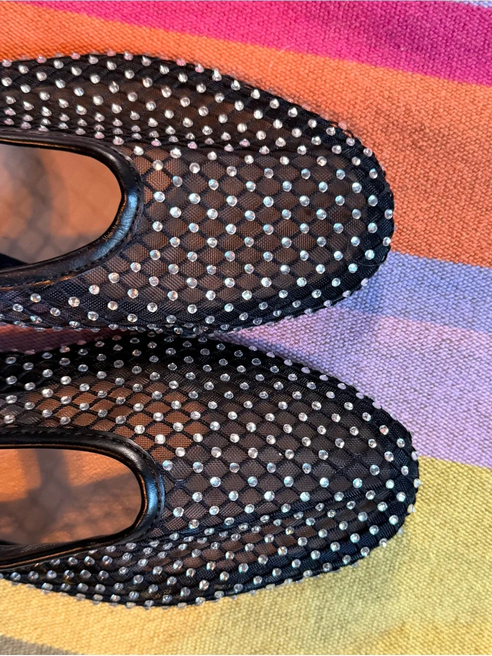 Steve Madden Black Mesh Mary Jane Flats with Crystal Stud Accents